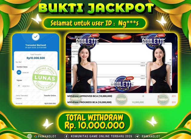 Selamat kepada Member PAMANSLOT Live Games ION-ROULETTE : Ng***s 