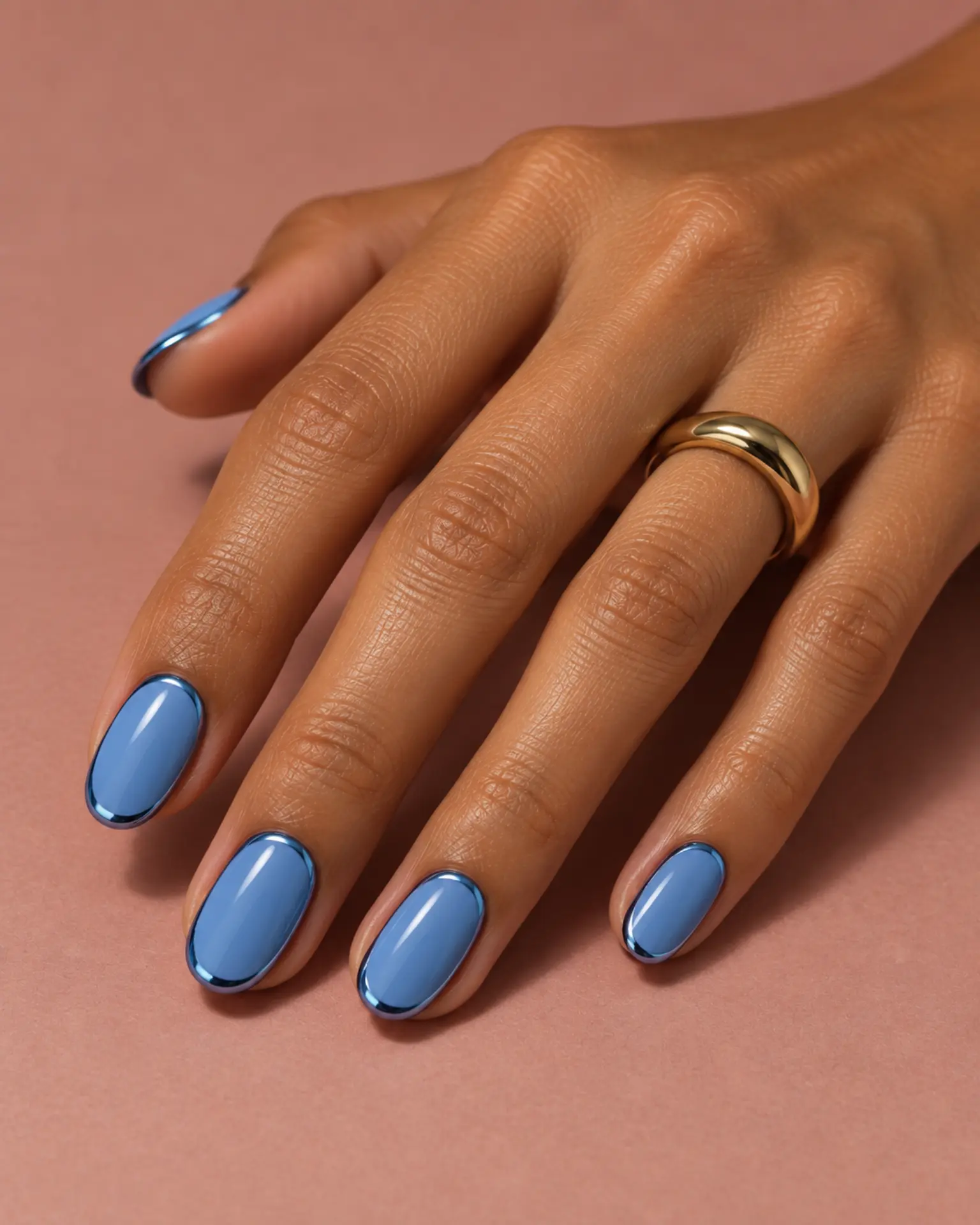 Blue Chrome Outline manicure inspiration for blue nail ideas