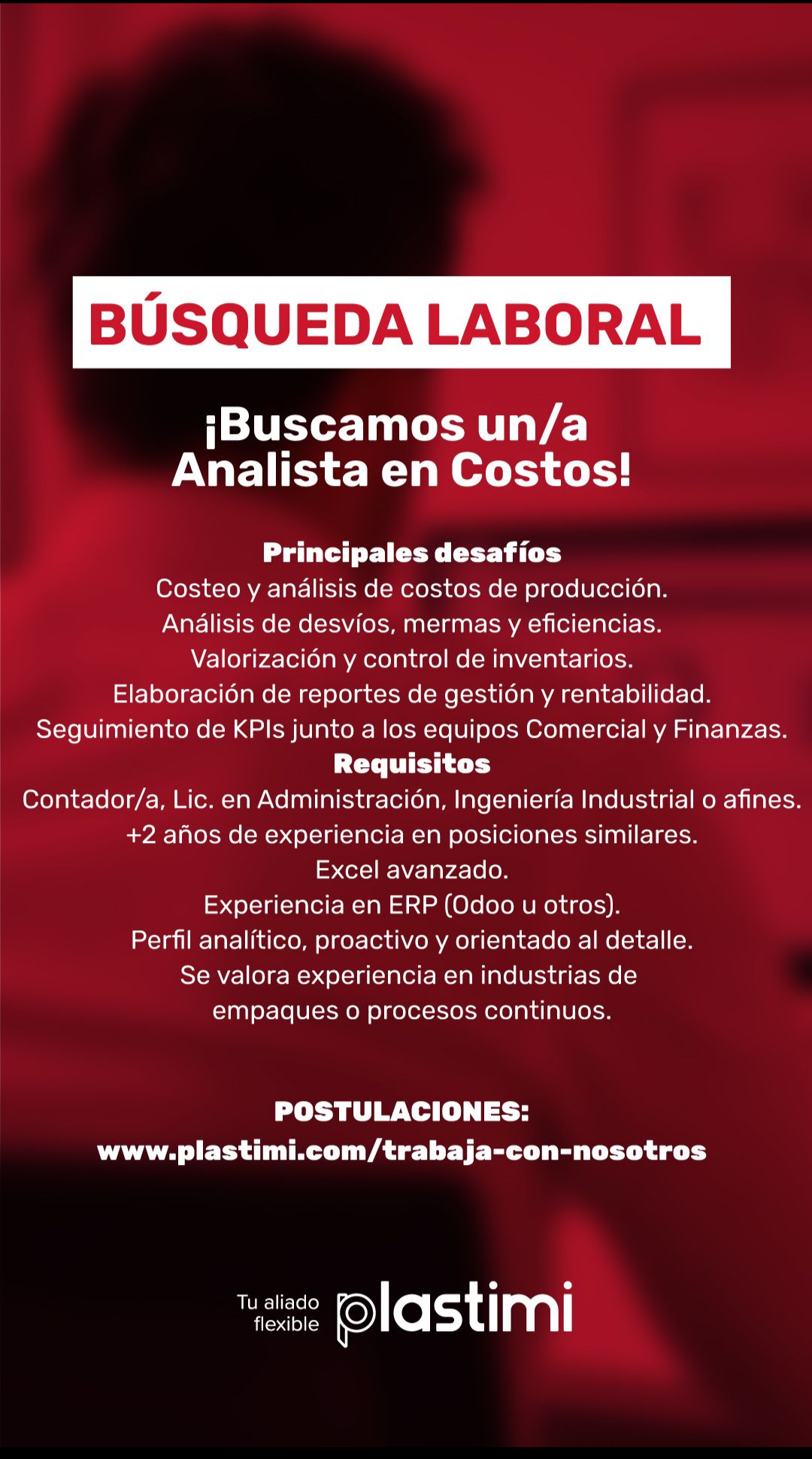 Se Busca Un / Una Analista de Costos