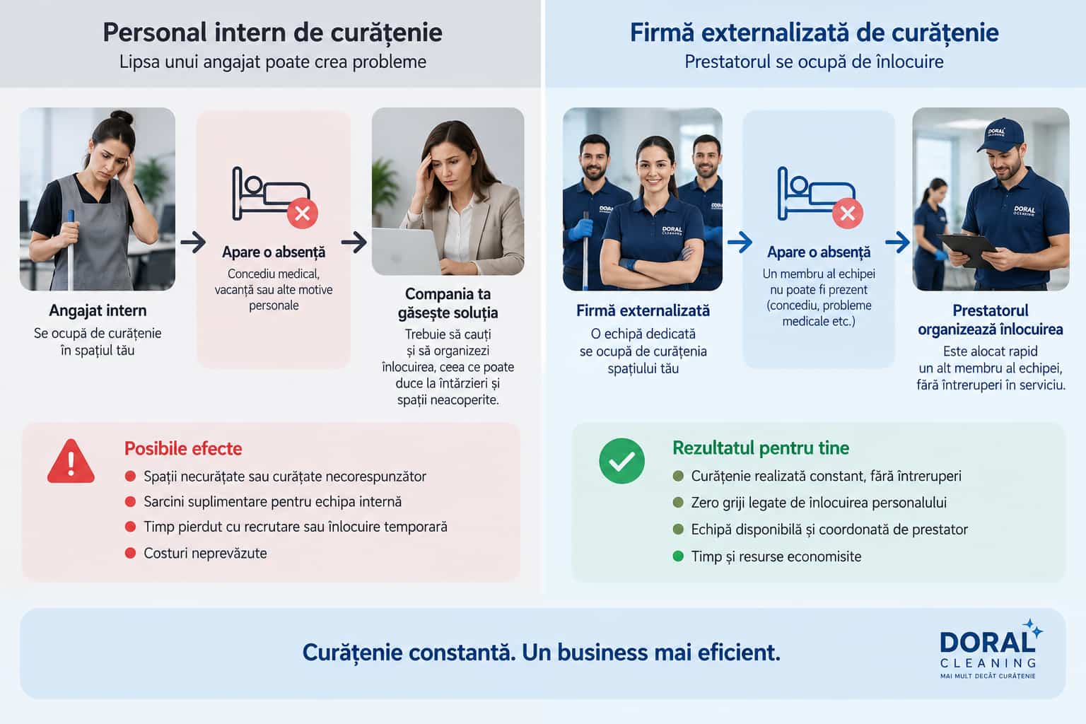Continuitatea serviciilor de curățenie în cazul absențelor