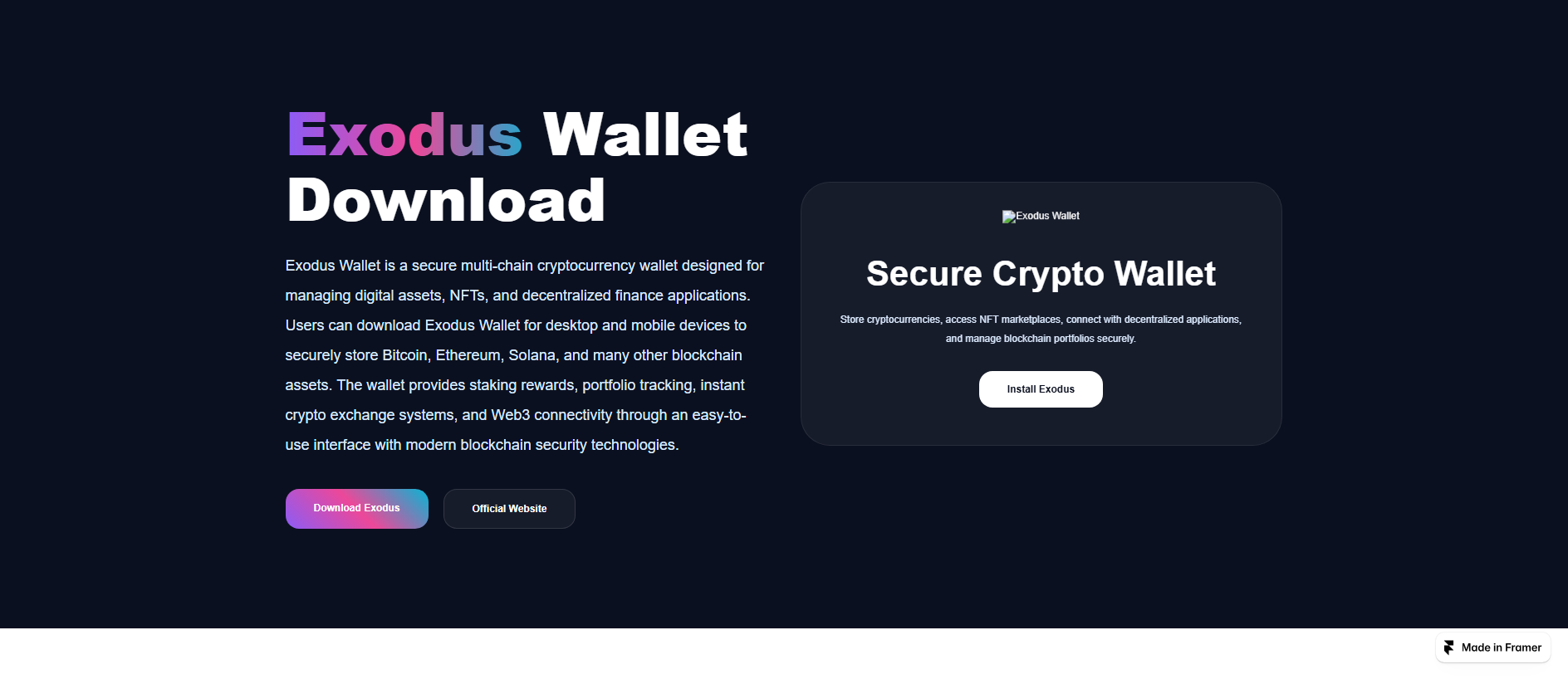 Stored capture of en-exodus-wallet.framer.ai