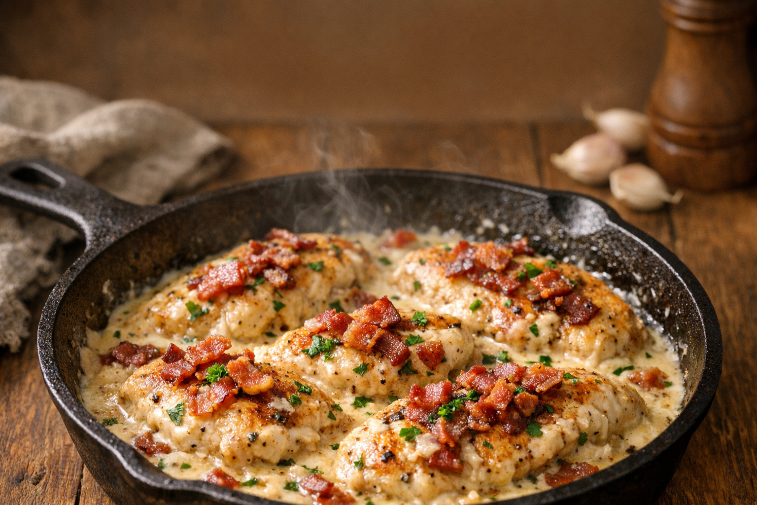 Creamy Chicken and Bacon Skillet (Easy One-Pan) Pinterest image
