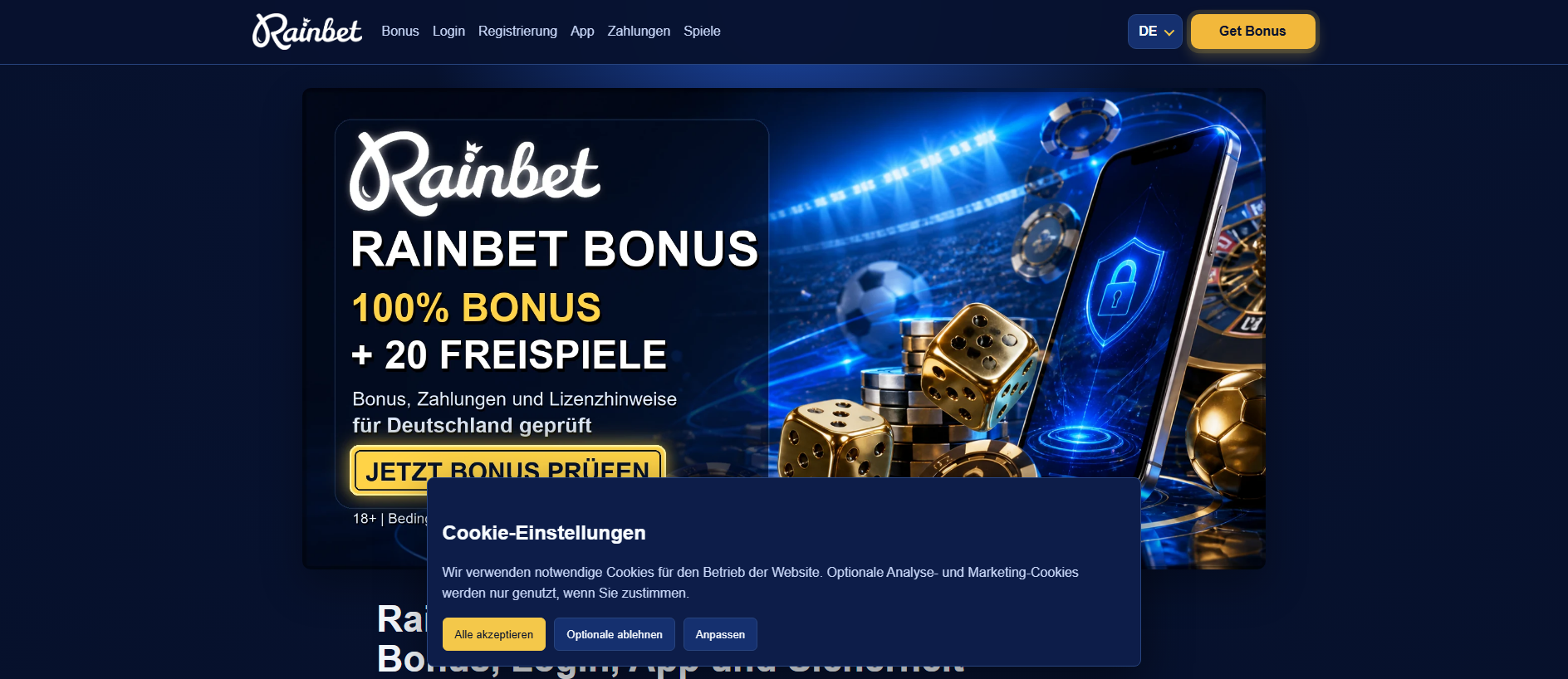 Forensic screenshot of rainbet2.de showing the phishing page layout