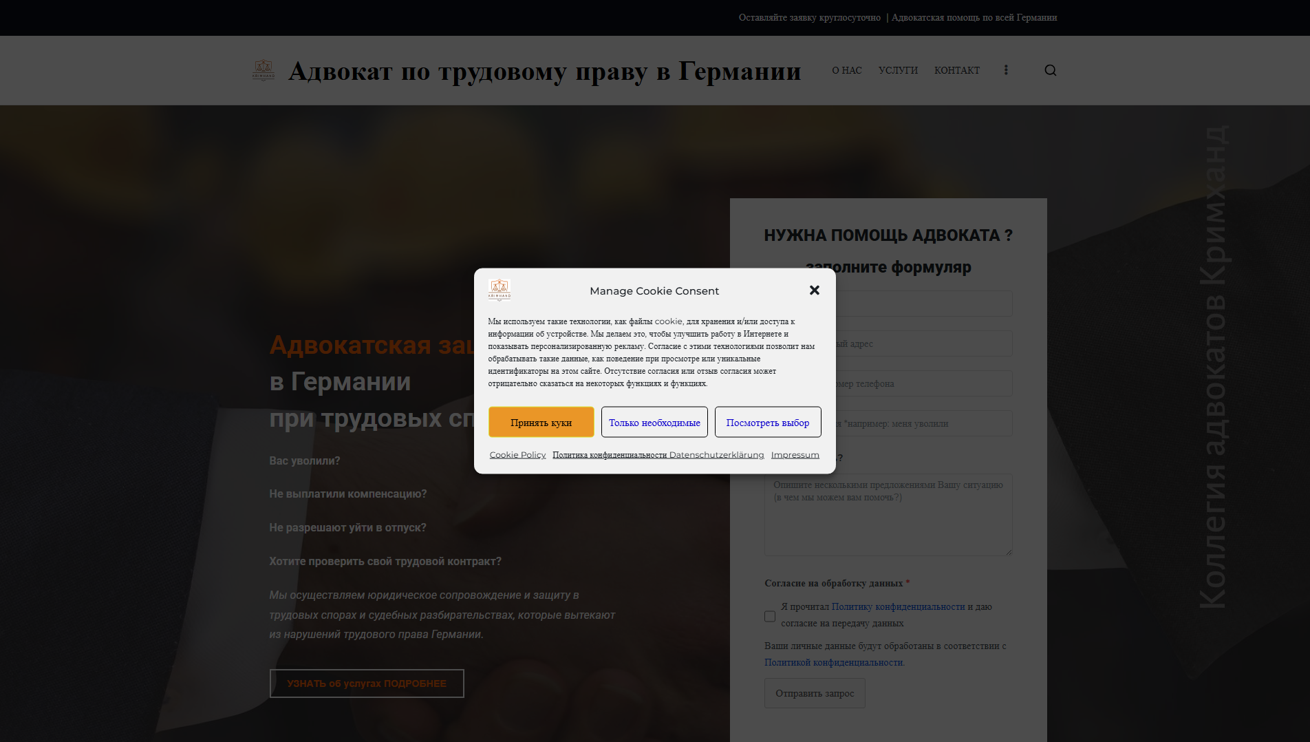 Forensic screenshot of anwalt-online-arbeitsrecht.de showing the phishing page layout