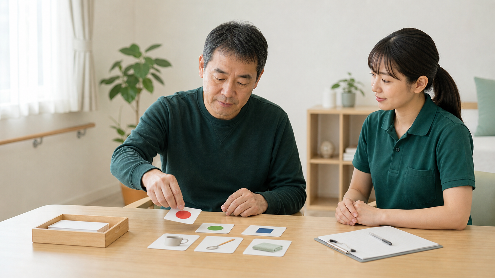 脳卒中後の注意課題に作業療法士と取り組む様子