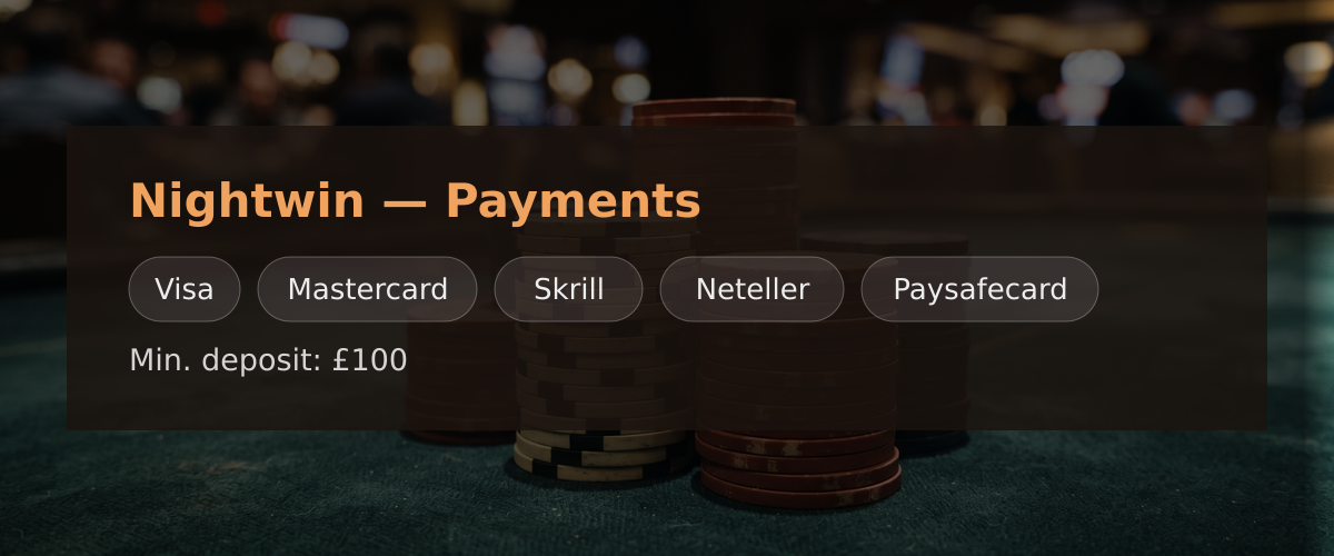 Nightwin — Payments: Visa, Mastercard, Skrill, Neteller, Paysafecard