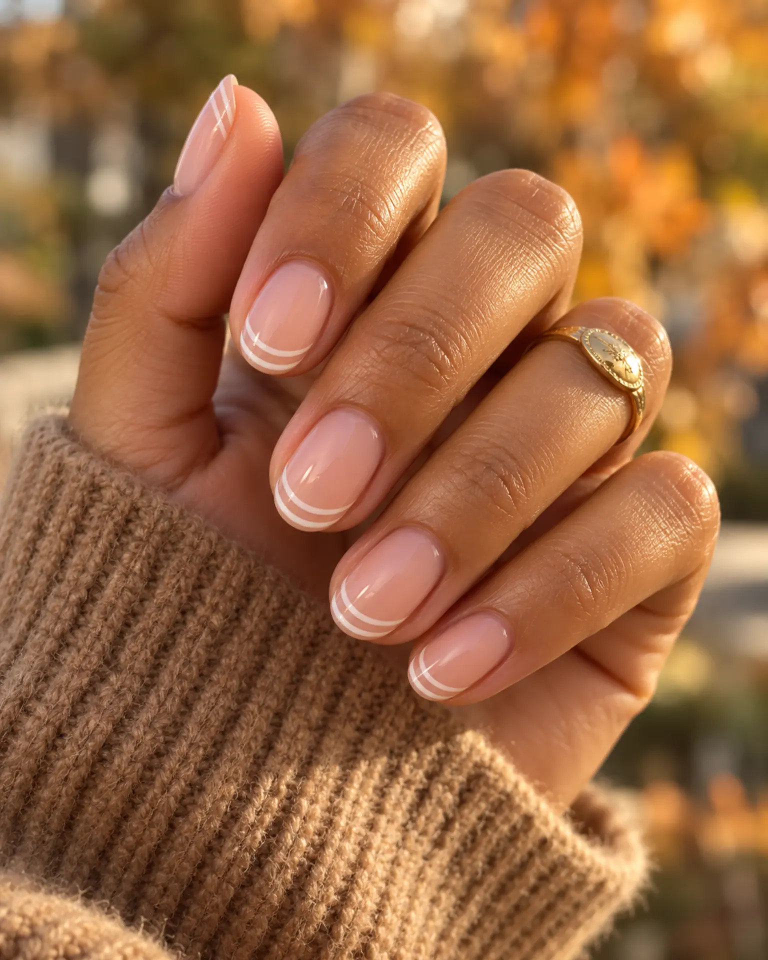 Nude Double French manicure inspiration for nude nail ideas