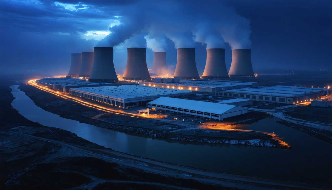 Steam rising from a data center at night, mistaken by no one for a cloud.