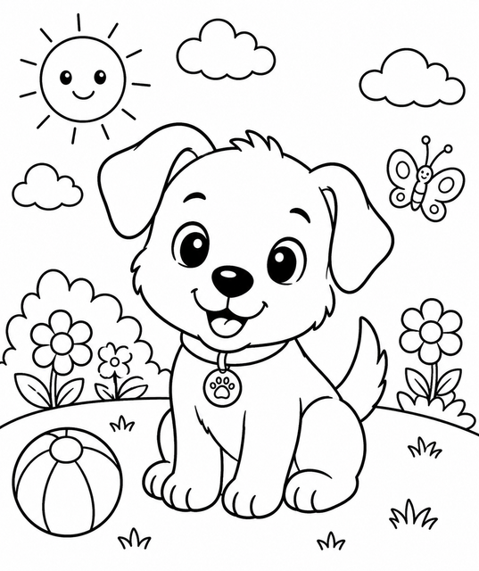 Happy Puppy Colouring Sheet