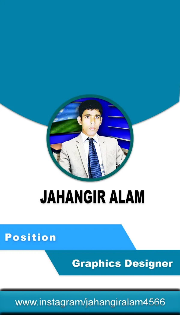 Jahangir Professional profile banner featuring Jahangir Alam, a Graphics Designer, in a suit.