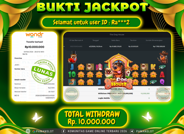 PAMANSLOT JACKPOT Game PP - The Dog House Rp.10,000,000- LUNAS