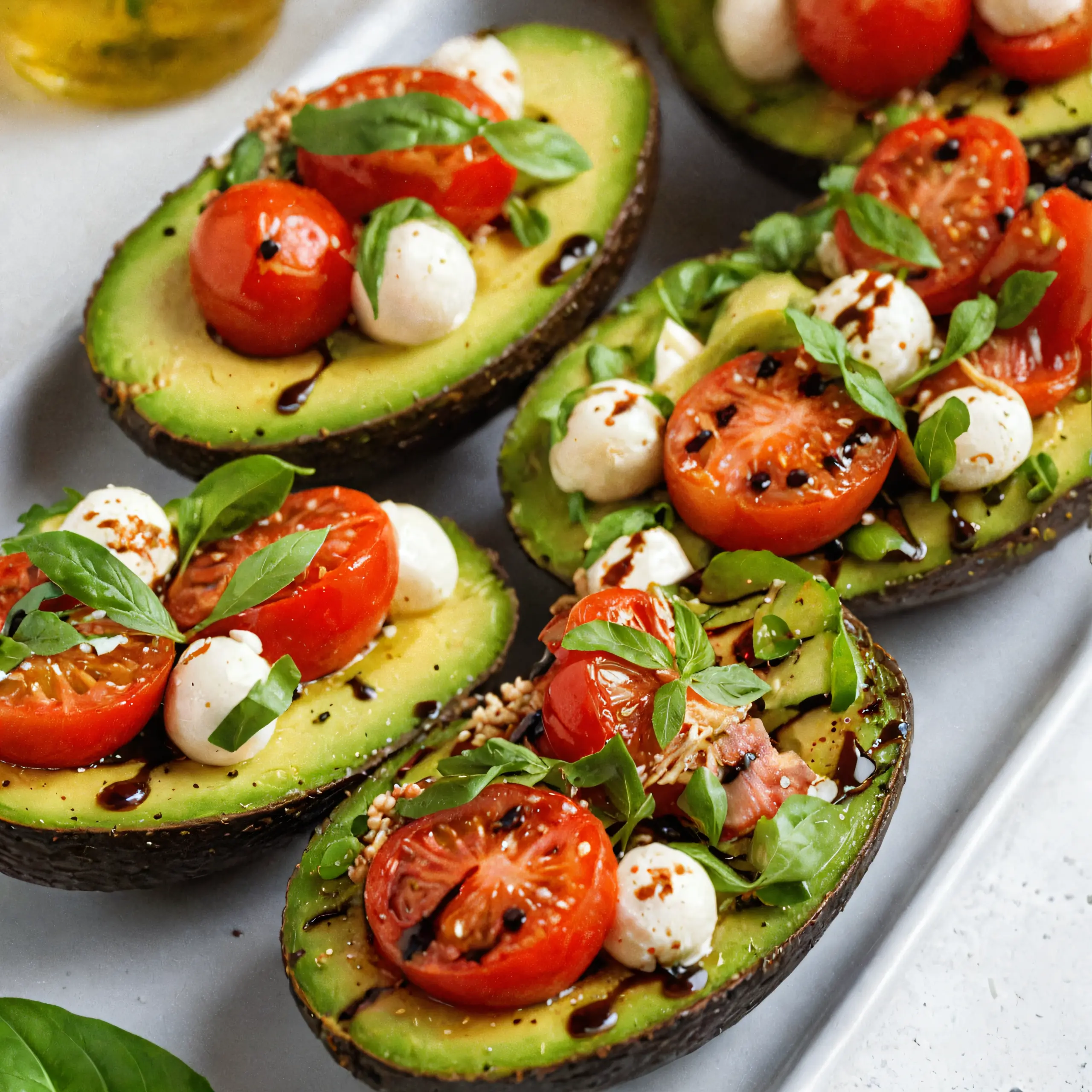 Avocado Halves Stuffed with Caprese Salad