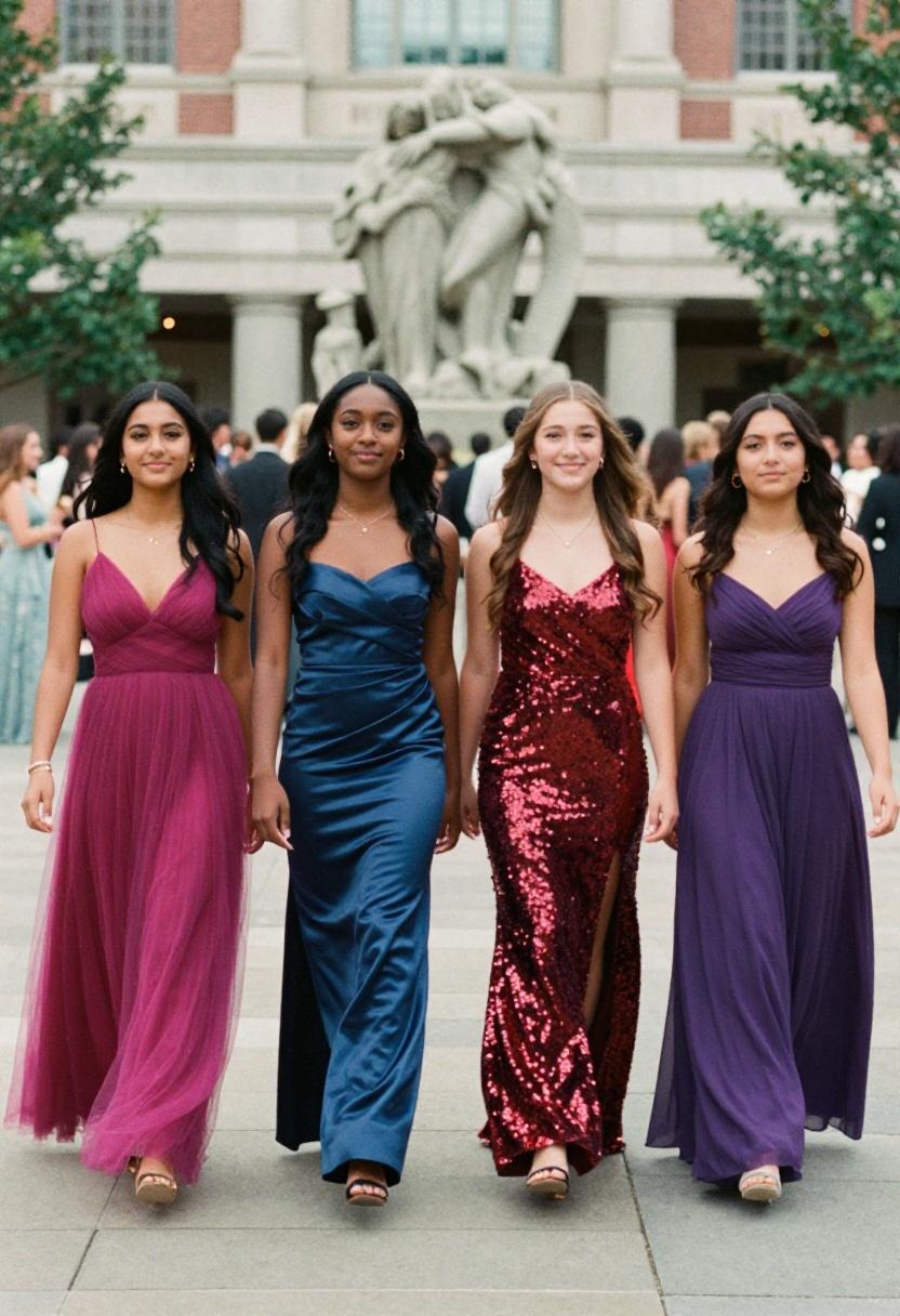 Emerald green prom mini dress with arms raised in celebration