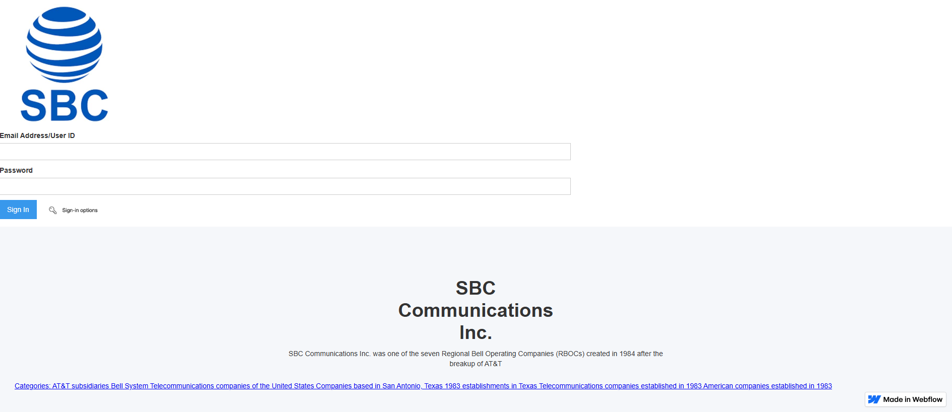 Stored capture of sbc-verifier-sign-in-85c1f5.webflow.io