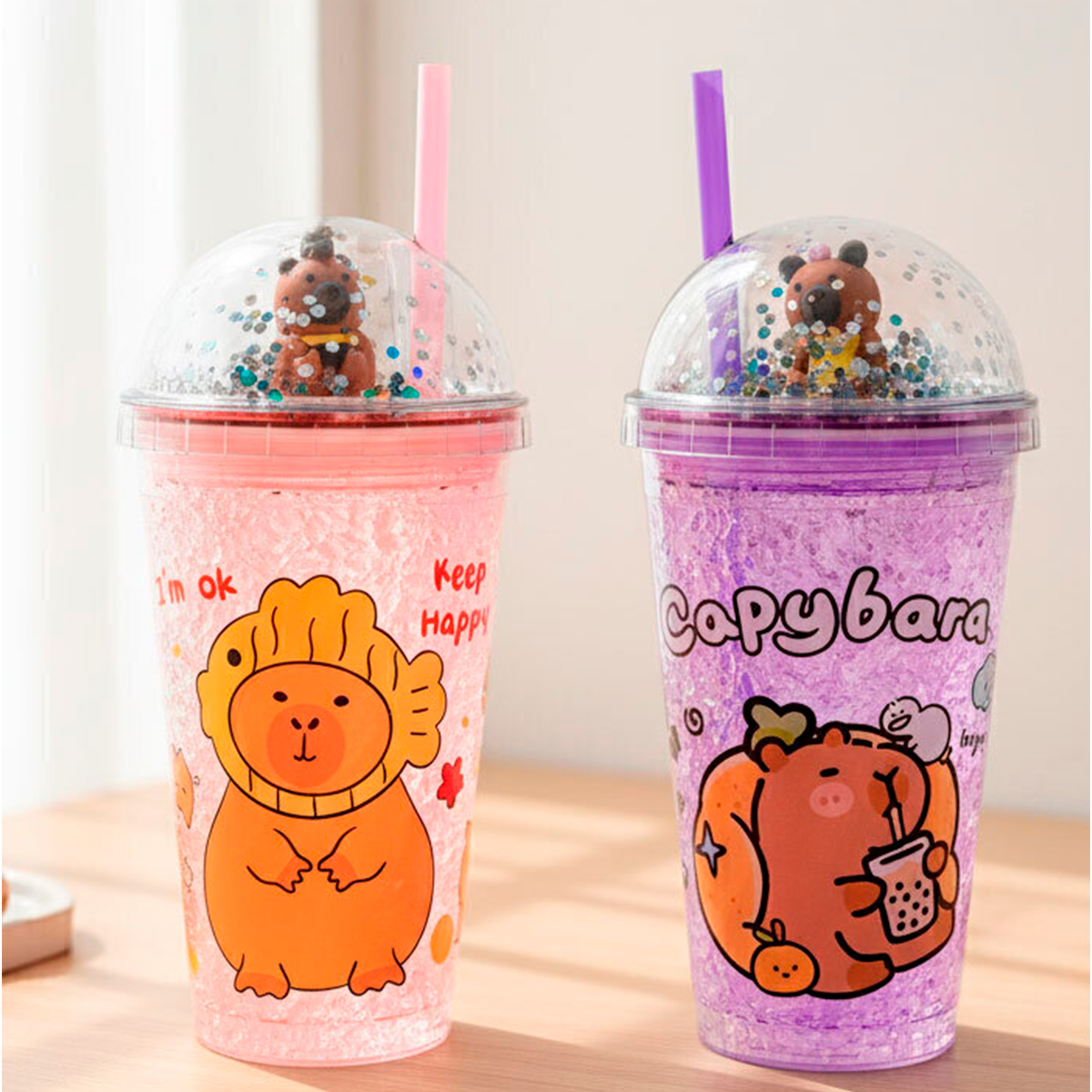 Vaso Capibara con doble fondo y glitter