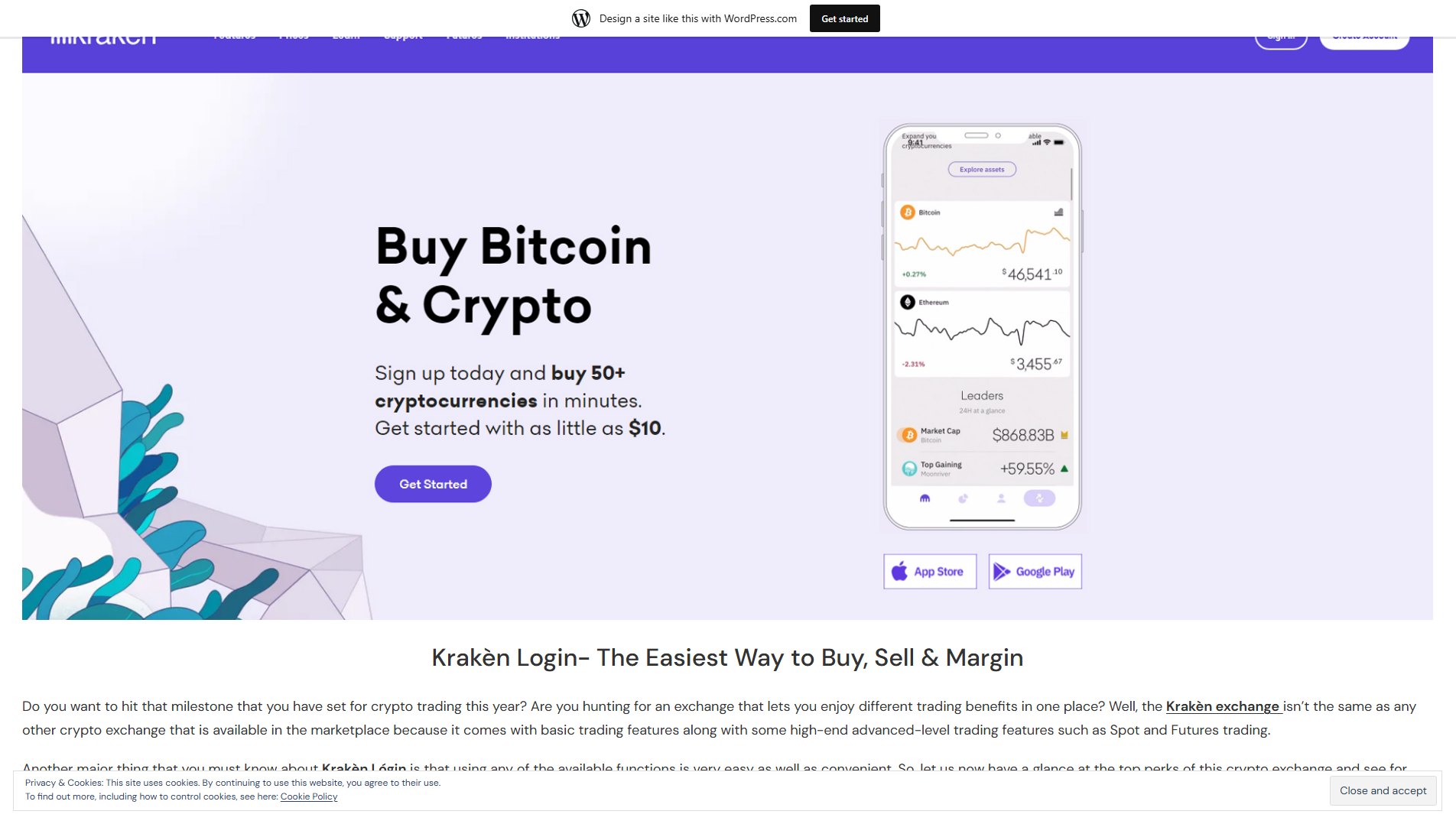 Screenshot of mykrkenlogin.wordpress.com