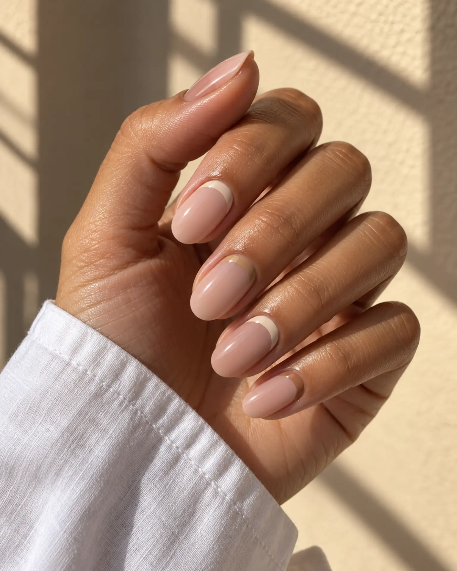 Nude Reverse French manicure inspiration for nude nail ideas