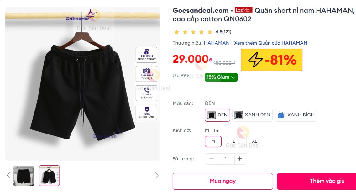 Quần short nỉ nam HAHAMAN, quần đùi nam cao cấp cotton QN0602