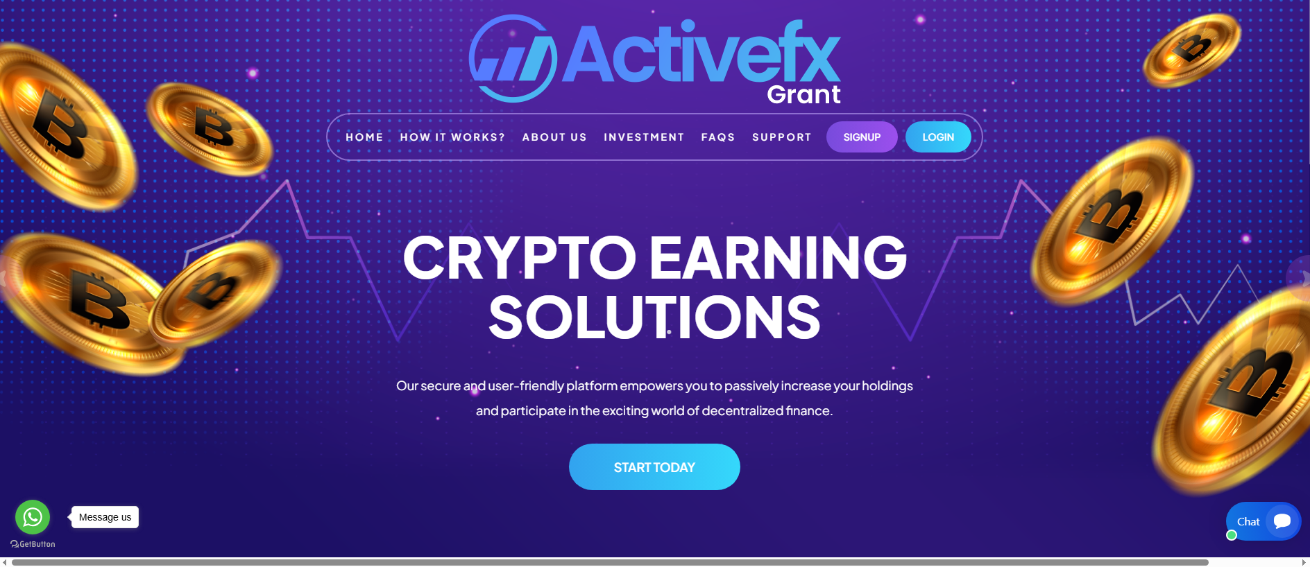 Forensic screenshot of activefxgrant.com showing the phishing page layout