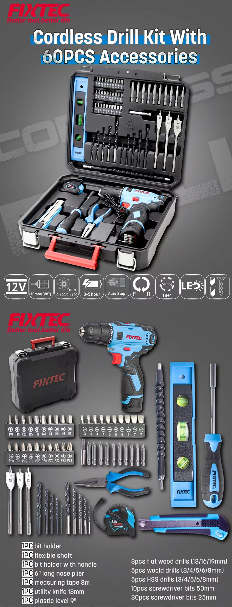 Kit de taladro inalámbrico de 12 V