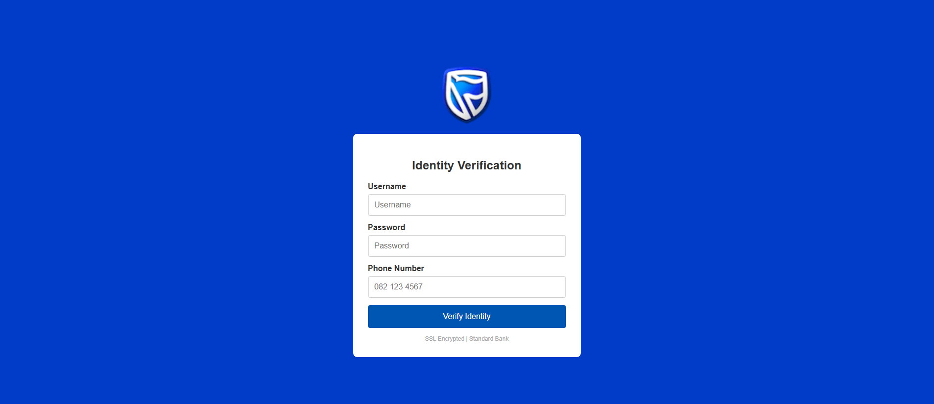 Forensic screenshot of standard-bank-limited-group.onrender.com showing the phishing page layout