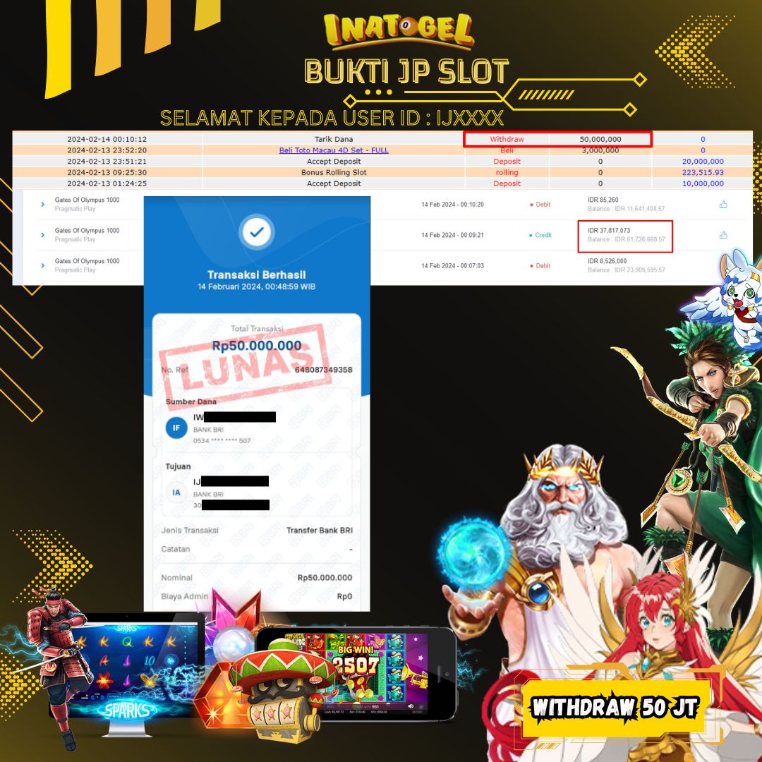 BUKTI PEMBAYARAN JP SLOT GATES OF OLYMPUS 1000 Rp50,000,000,- LUNAS