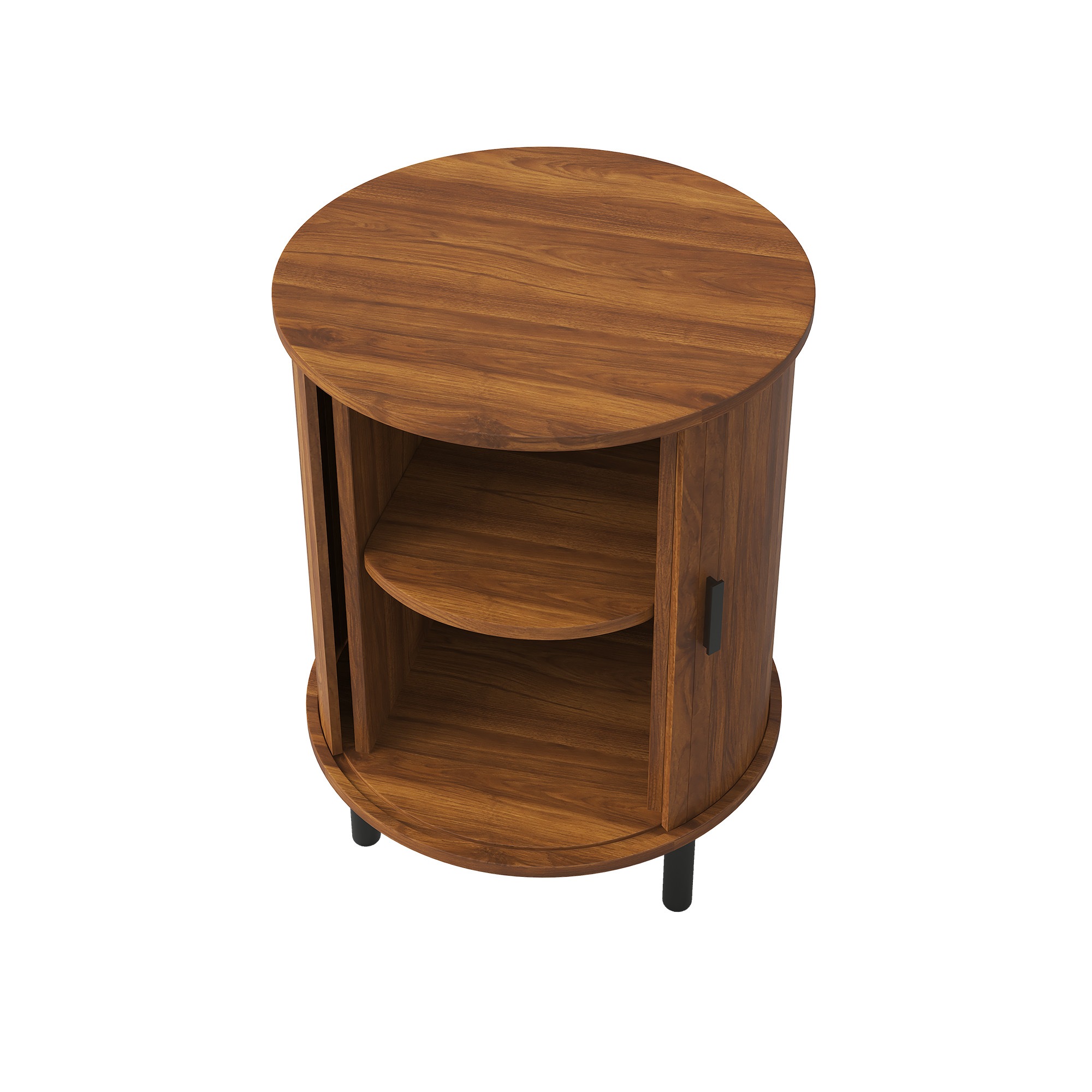 Table Basse Noyer, Rangement, Portes Coulissantes, Angles Arrondis, Structure Robuste, Entretien Facile - 48x48x65cm - Salon 5