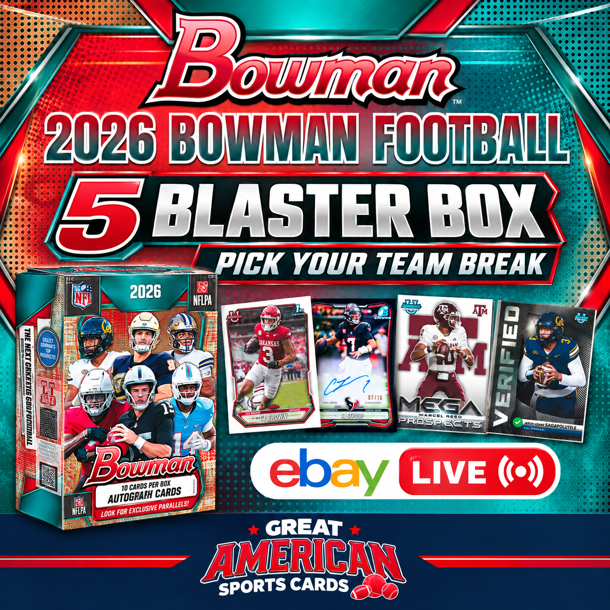 New Orleans Saints 2026 Bowman Football 5 Blaster Box Break #476