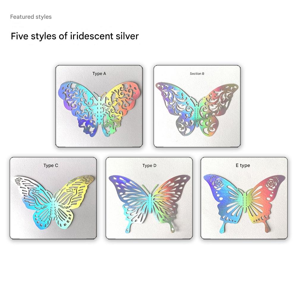 3D Butterfly Wall Stickers - Iridescent Silver Paper - 72pcs Set, Hollow Cut Design, Removable Decor for Home, Party, Wedding,Easy Peel and Stick-Style B
