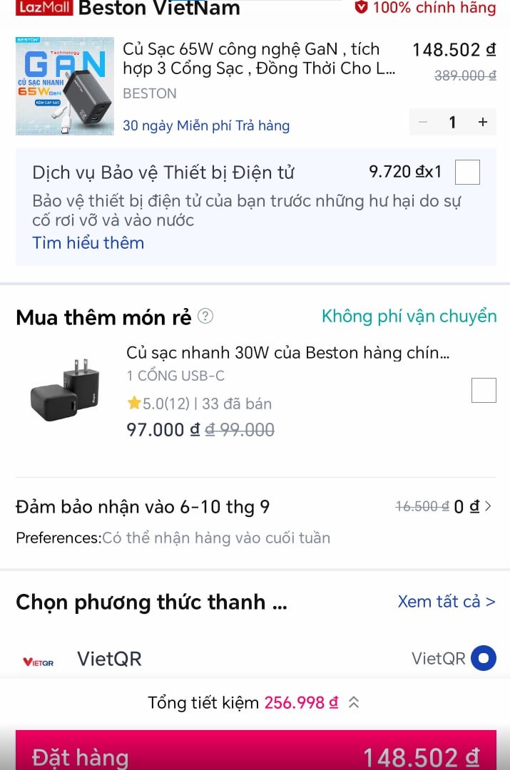 Củ Sạc 65W công nghệ GaN , tích hợp 3 Cổng Sạc , Đồng Thời Cho Laptop Điện Thoại Máy Tính Bảng, bảo hành 12 tháng