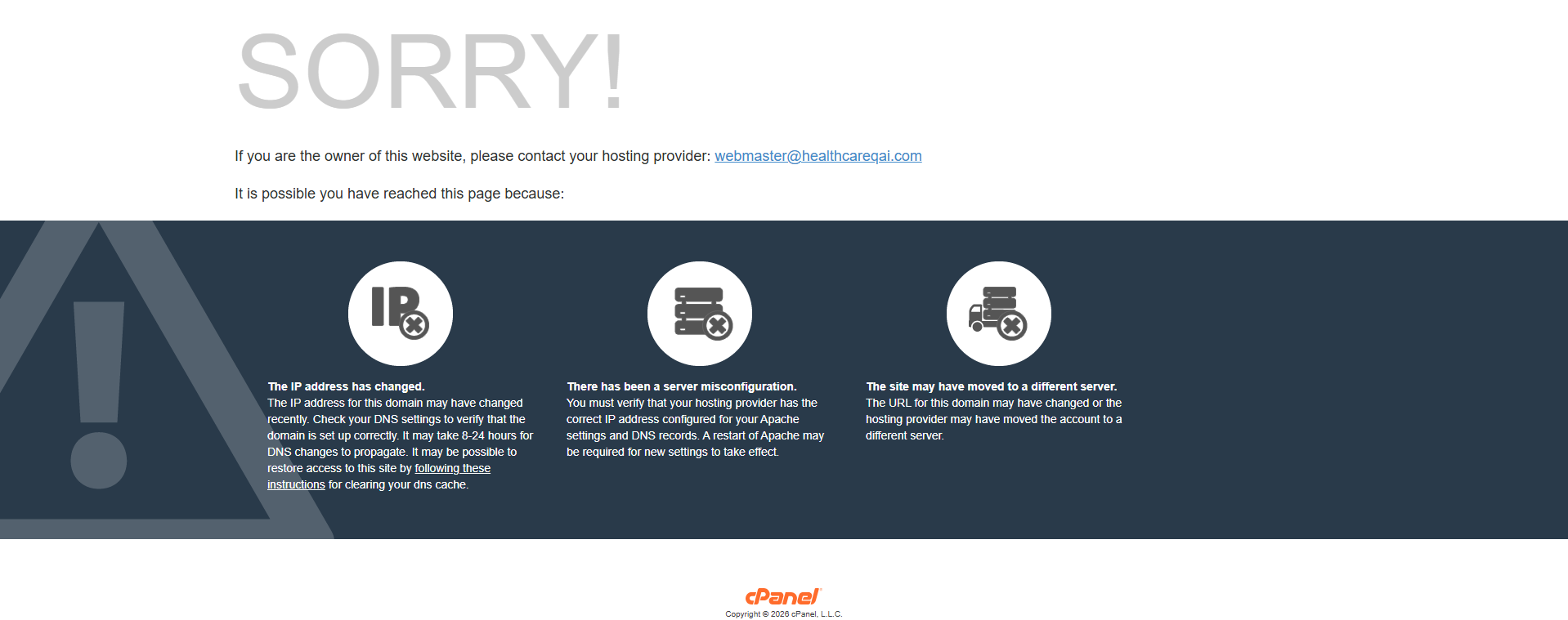 Forensic screenshot of healthcareqai.com showing the phishing page layout