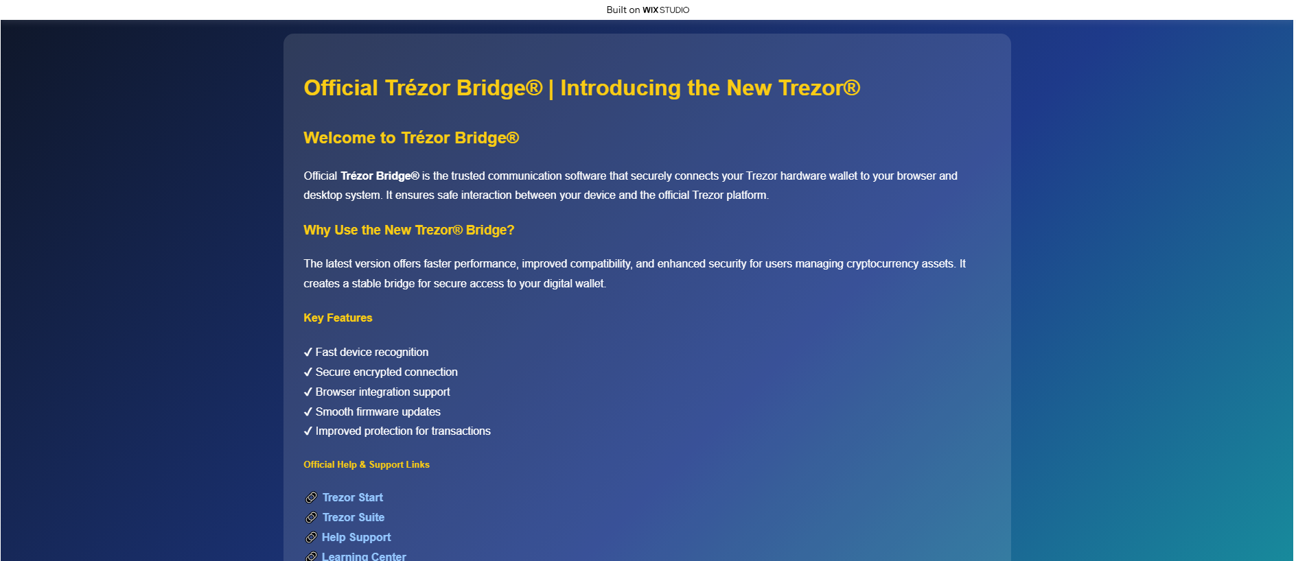 Stored capture of trezzbridges.wixstudio.com