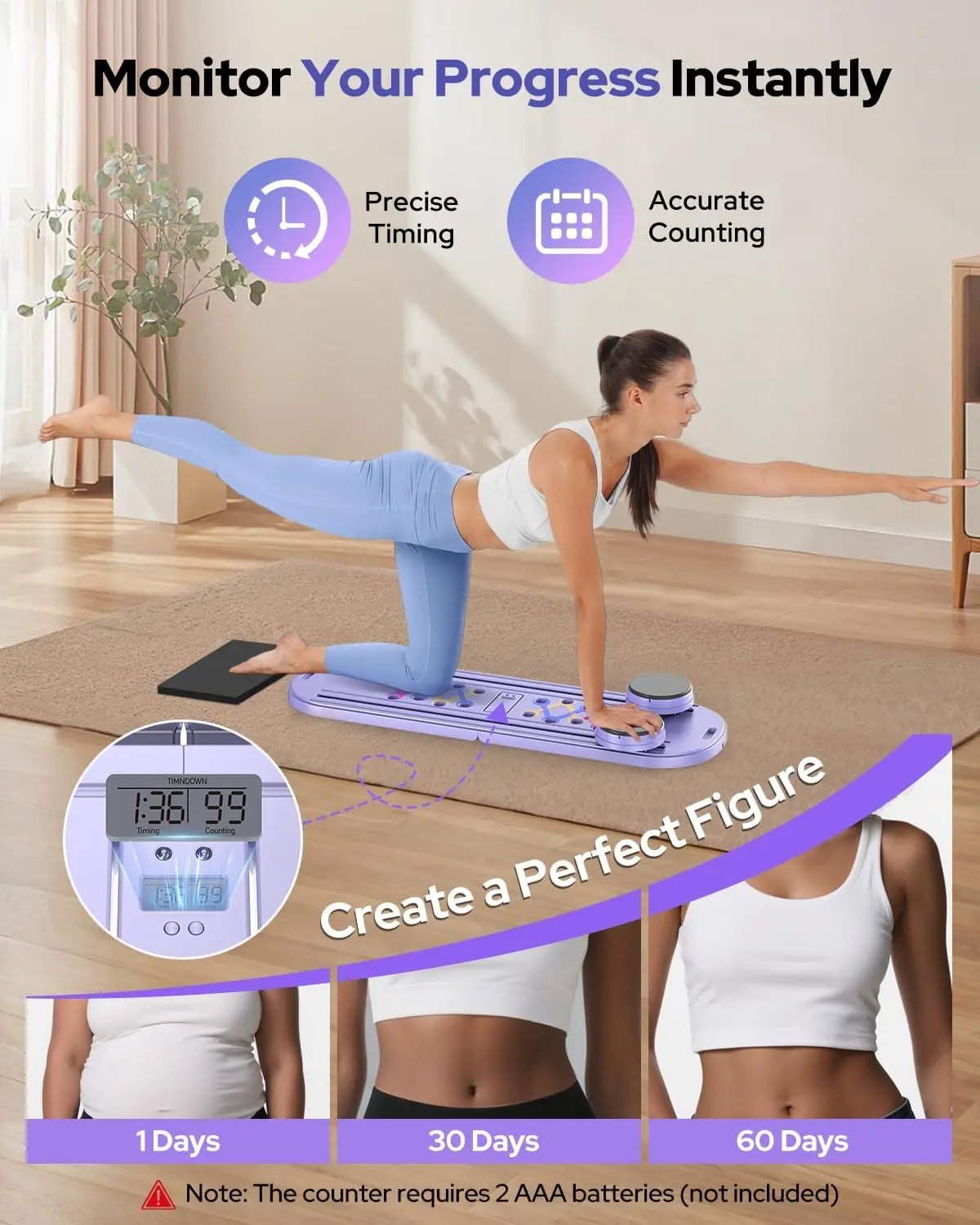 Foldable Pilates Reformer Set 7 in 1 Multi-Purpose pilates equipment  Rayspace Portable Ab Core Trainer Pilates Board view 3