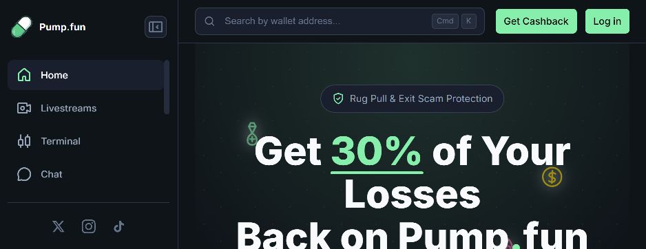 Screenshot of refund-pumps.fun