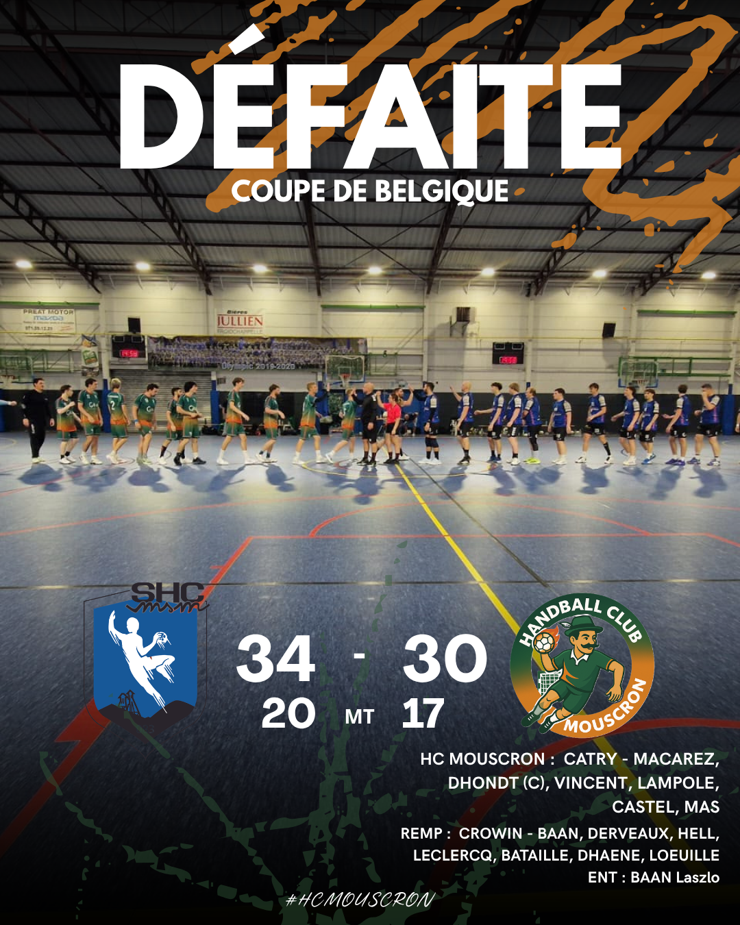 Résultat de match, Défaite Coupe de Belgique