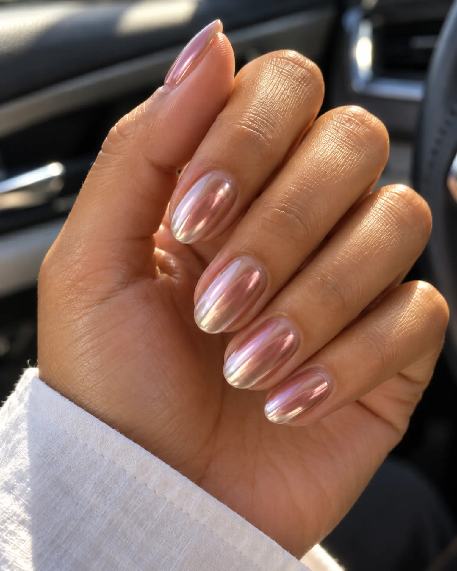 Rose Chrome Soft Aura manicure inspiration for chrome nail ideas