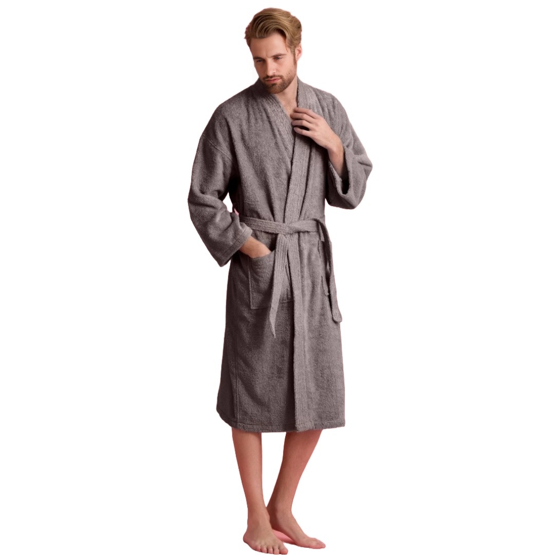 Unisex Men's Terry Cotton Gray Bathrobe (One Size)