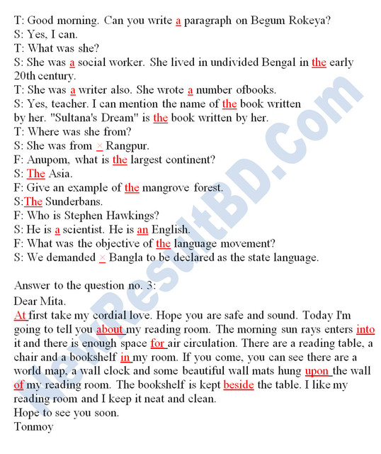 Class 7 English 4th Week Assignment Answer