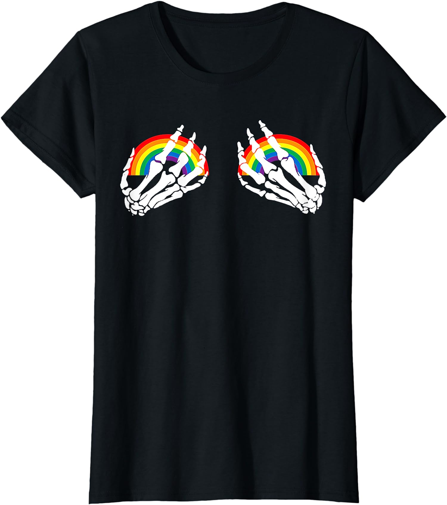 Rainbow Boobs Skeleton Hand LGBT Gay Pride Funny Gift Ladies’ Crewneck T-Shirt