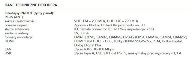 Informacja o odbiorze sygnału DVB-T2 w instrukcji do dekodera Evobox Stream w wersji II.