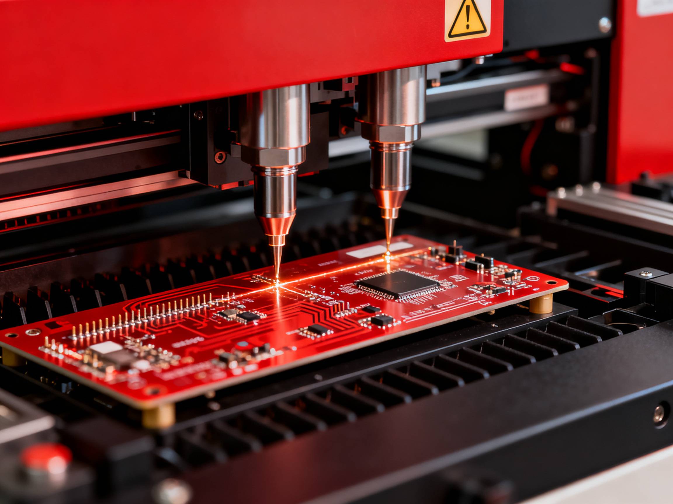 Modern selective wave soldering machine applying precision nozzles.