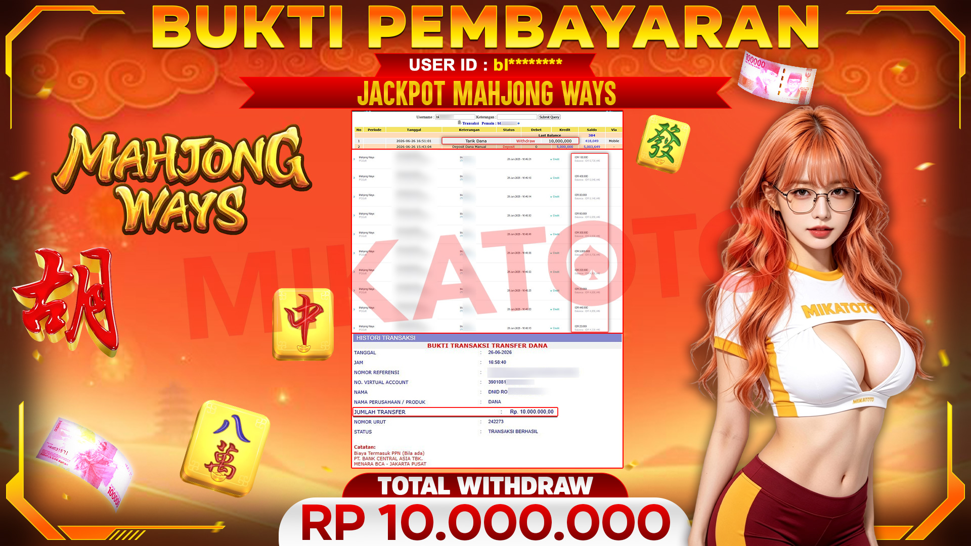 🏆 SELAMAT KEPADA PEMENANG JACKPOT DI Mahjong Ways  - PGSoft 10,000,000🏆