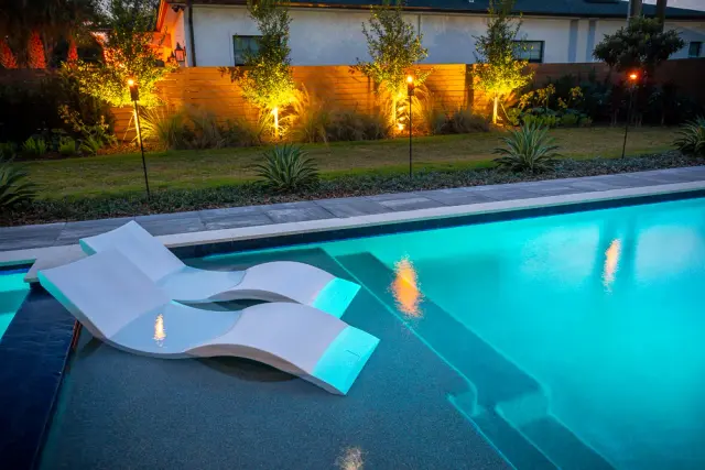 outdoor lighting Oakville luxury estate pool chair ambient evening lighting