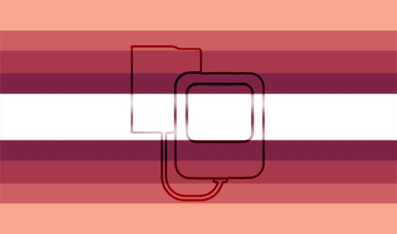 A flag with nine mirrored stripes. From top to center, they are orange cream, light red orange, muted red orange, muted cool red, and white. The top, bottom, and center stripes are the thickest. In the center of the flag, there is a semi-opaque black outline of a blood pressure cuff attatched to a reader. The stripes and icon are all slightly blurry. A flag with nine mirrored stripes. From top to center, they are orange cream, light red orange, muted red orange, muted cool red, and white. The top, bottom, and center stripes are the thickest. In the center of the flag, there is a semi-opaque black outline of a blood pressure cuff attatched to a reader. The stripes and icon are all slightly blurry.