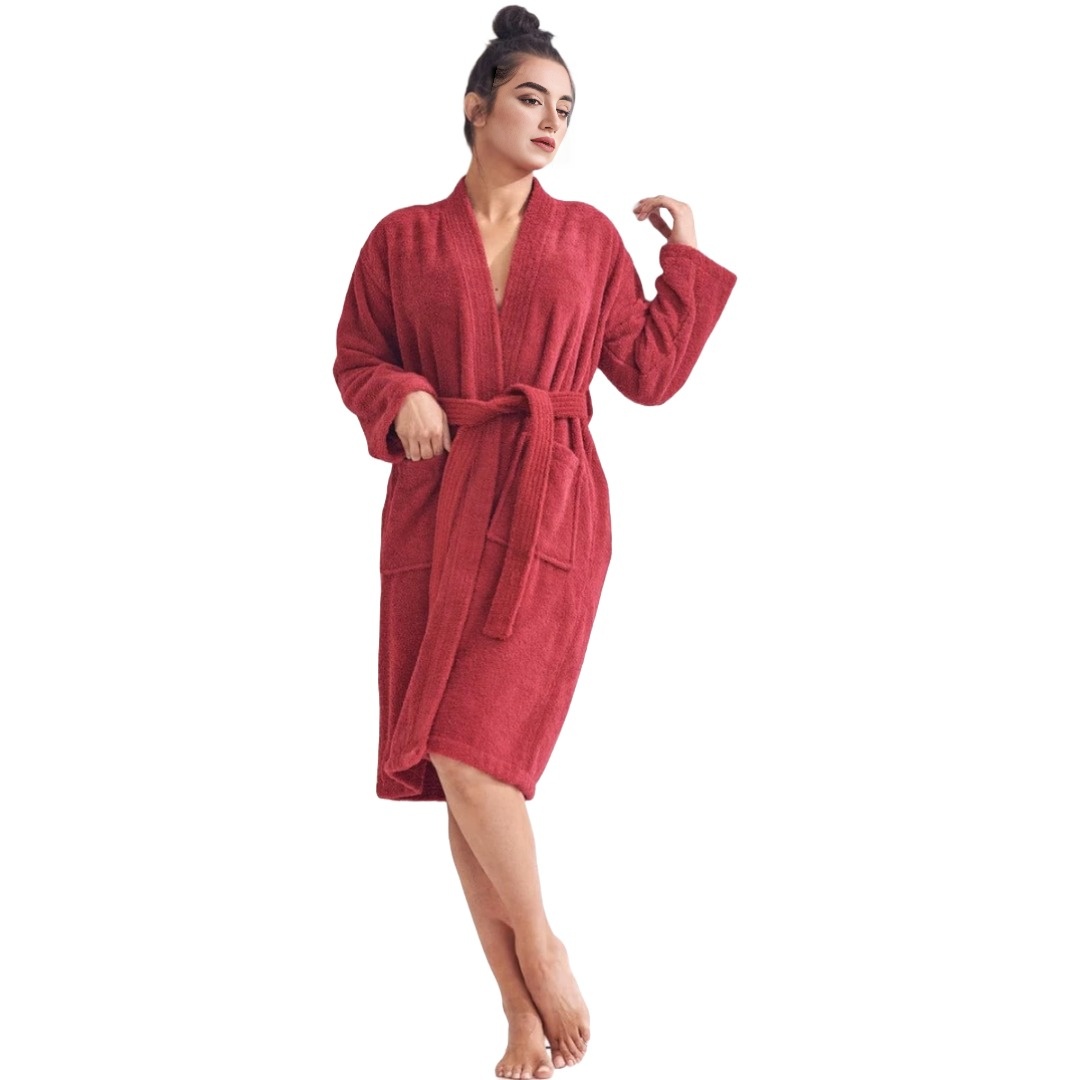 Women's 100% Cotton Terry SPA Bathrobe Red S/M