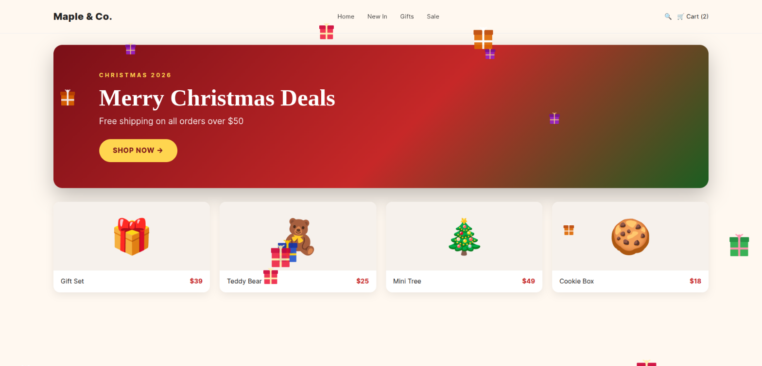 Falling Gift Box effect on a Christmas Shopify store