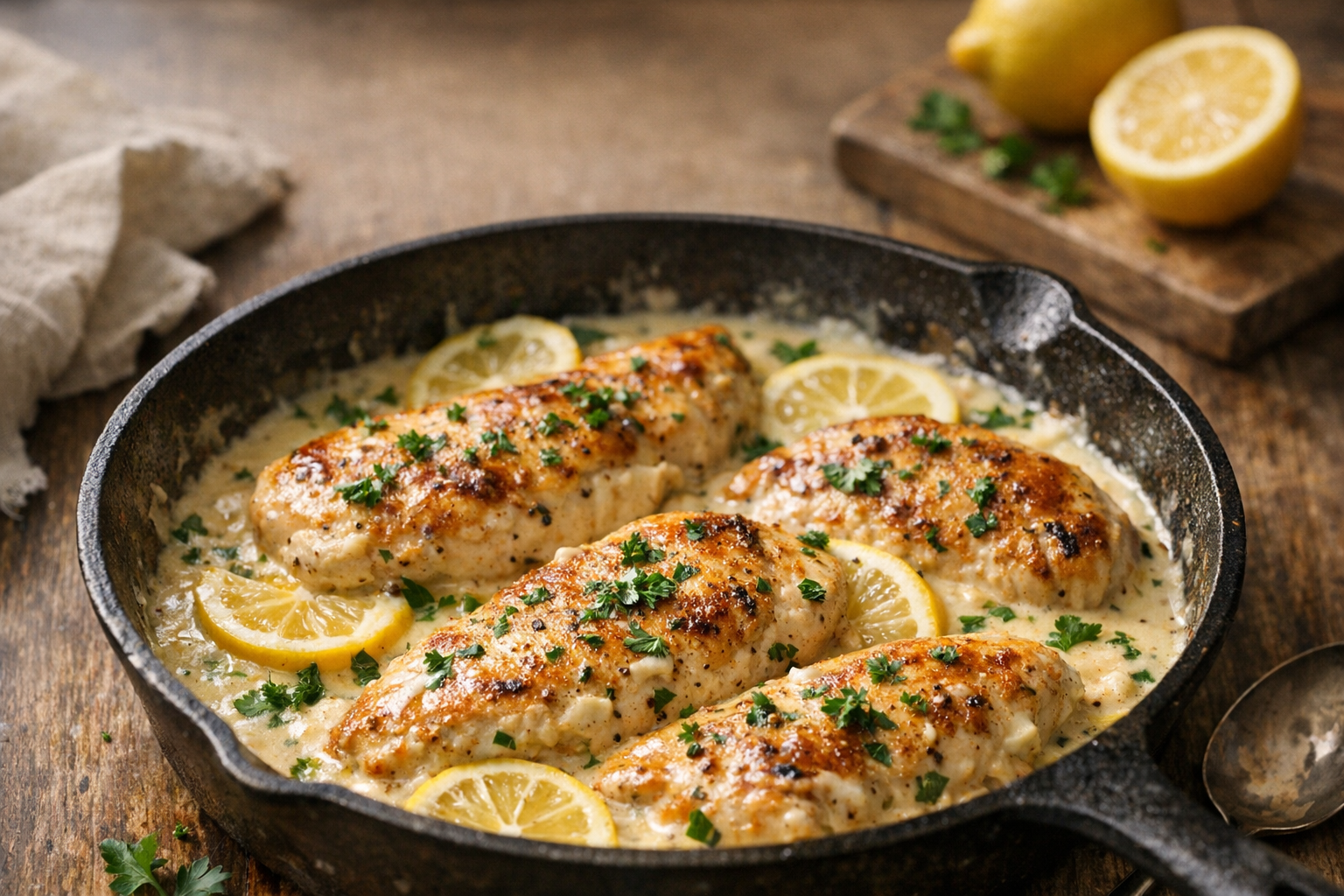 Easy Creamy Lemon Chicken Skillet (One Pan) Pinterest image