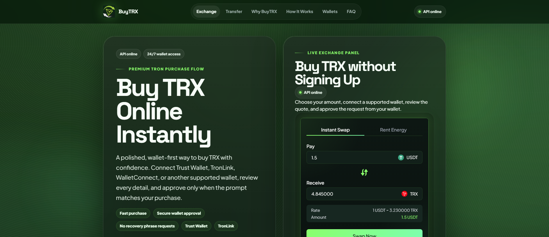 Forensic screenshot of buy-trx.uk showing the phishing page layout