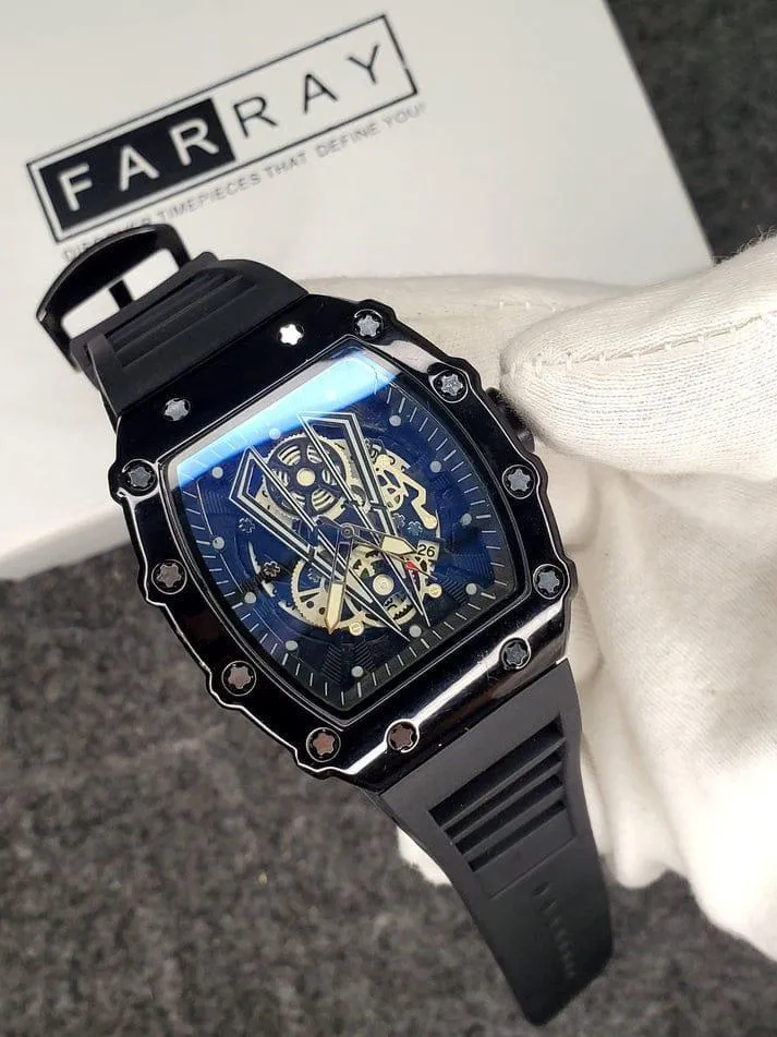 Richard Black Belt Skeleton Watch with Black Rubber Strap - Image 4