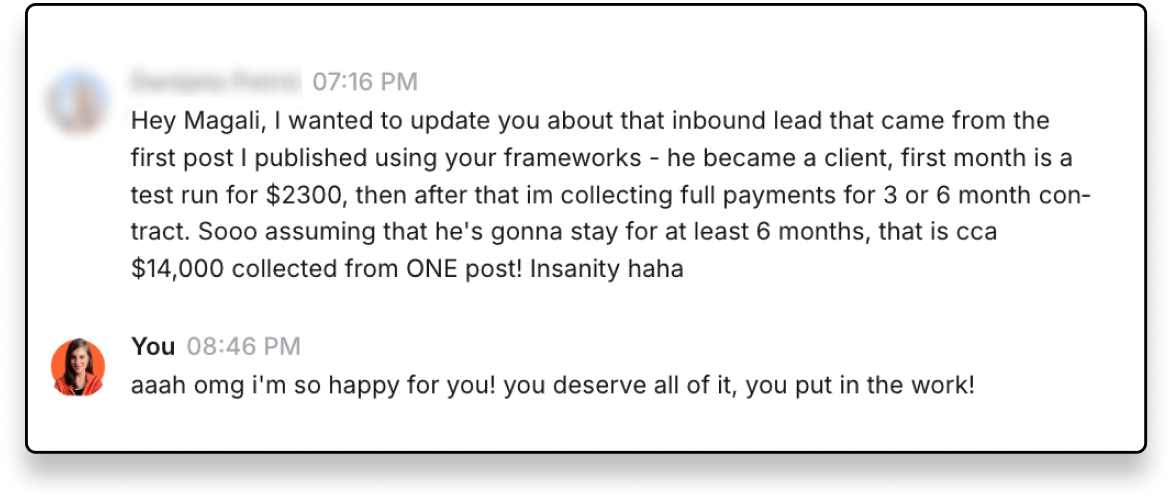 15x ROI in 4 weeks. One post hit a nerve, a stranger booked a call and signed up for a 15k group program.